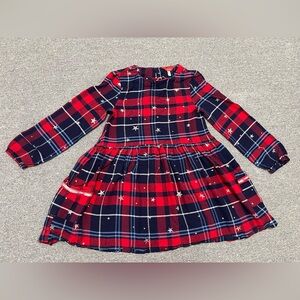 Joules Red and Blue Starry Plaid Kids Dress